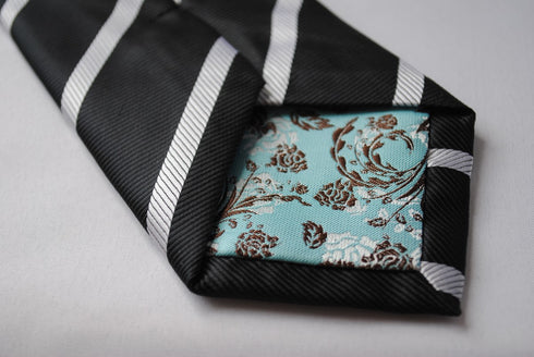 black tie with white stripes